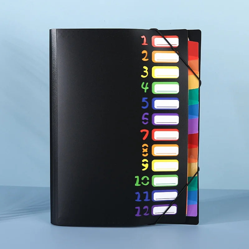 Multi-Layer A4 Folder with Rainbow-Colored Tabs & Monthly Dividers - Durable Plastic Document Organizer for School