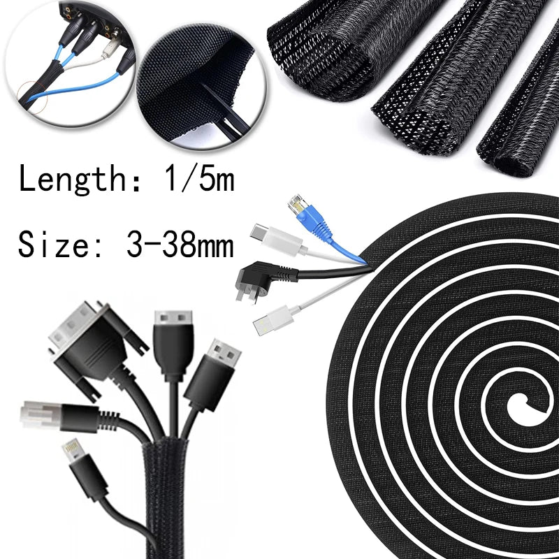 1-5m PET Braided Expandable Cable Sleeve 3-38mm Flexible Self Closed Insulated Wrap Pipe Tube Line Protector Wire