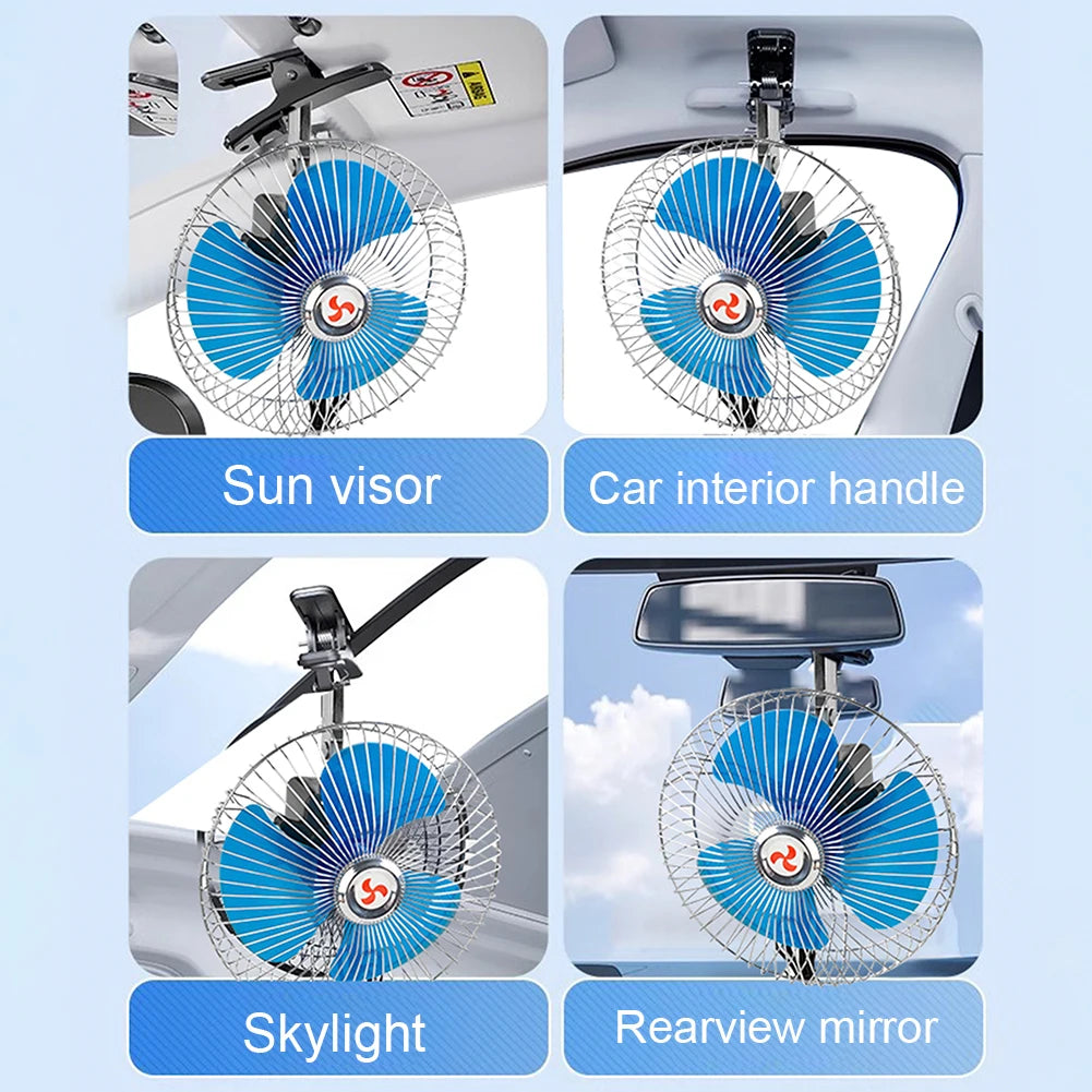 Portable Car Cooling Fan 12V 24V Oscillating Strong Air Cooler Adjustable Speed for Hot Summer Drives