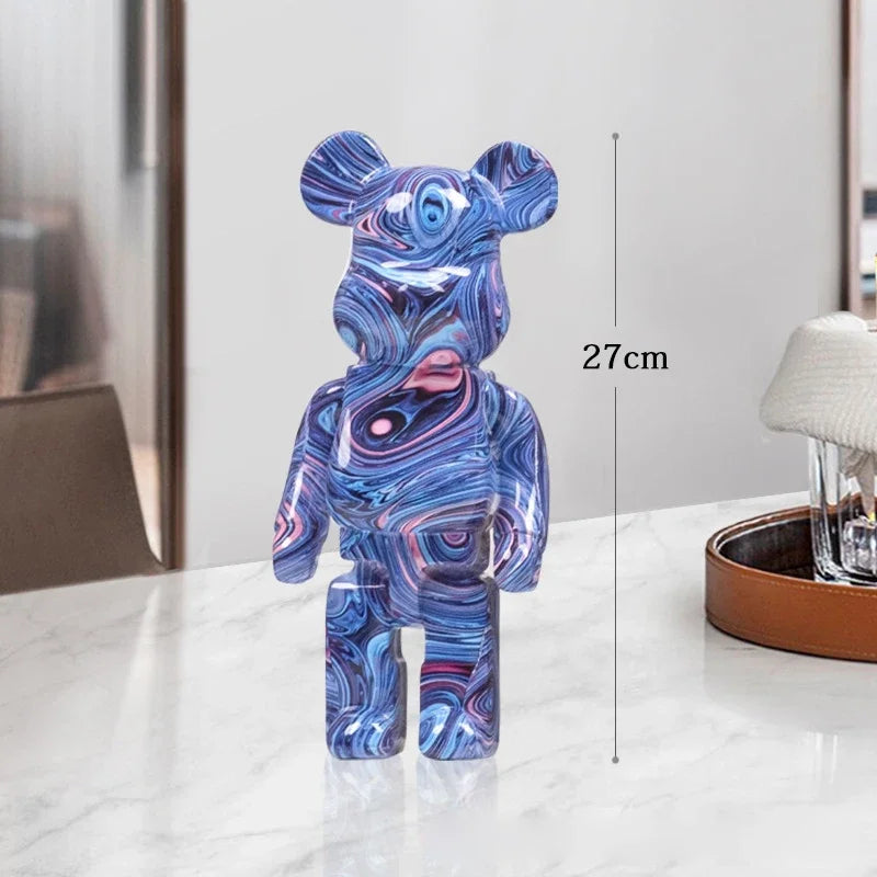 27cm Graffiti Bear Statue Paint Block Bear Decor Resin Desktop Ornaments Home Decoration Living Room Bear Floor