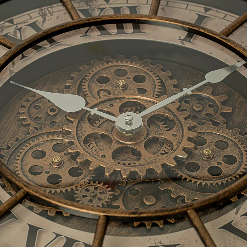 46cm Real Moving Gears Wall Clock Large Industrial Steam Punk Roman Numeral Wall Clock Living Room Home Decoration
