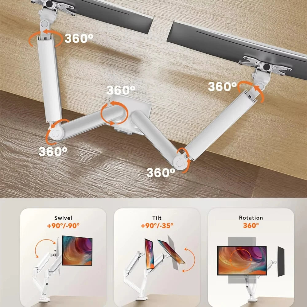 Dual Monitor Mount for 13″–32″ Screens Adjustable Dual Monitor Stand with 180° Swivel Tilt 360° Rotation for Home Office