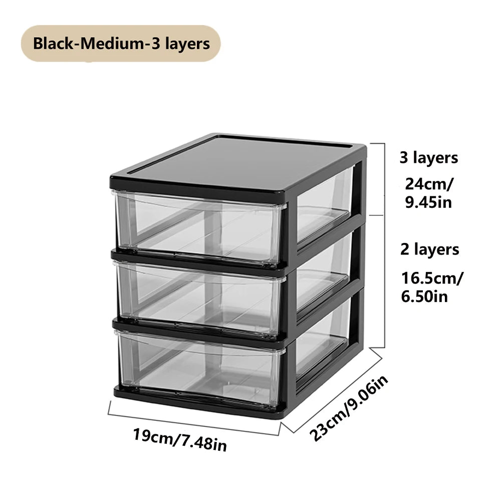 2-6Layers Medium Desktop Storage Box with Drawer Heightened Table Organizer Plastic Office storage cabinet for home