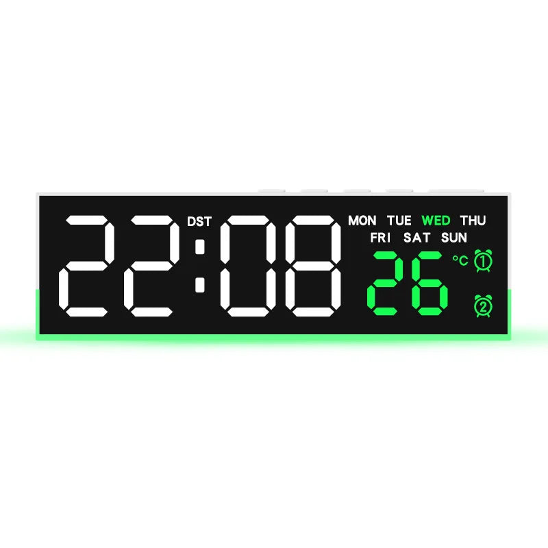 Digital Alarm Clock with Bottom Mood Light TEMP Week Date Dual Alarm 3 Levels Brightness Snooze DST Table Clock 12/24H