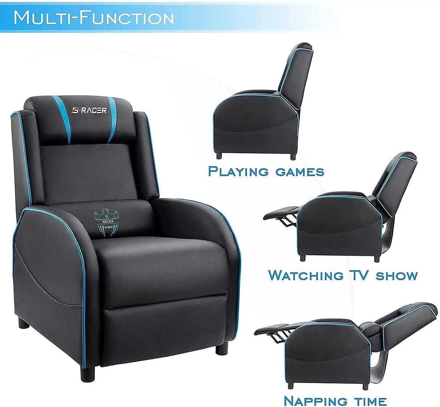 Massage Gaming Recliner Chair Racing Style Gaming Sofa PU Leather Home Theater Seating - blue / United States / set