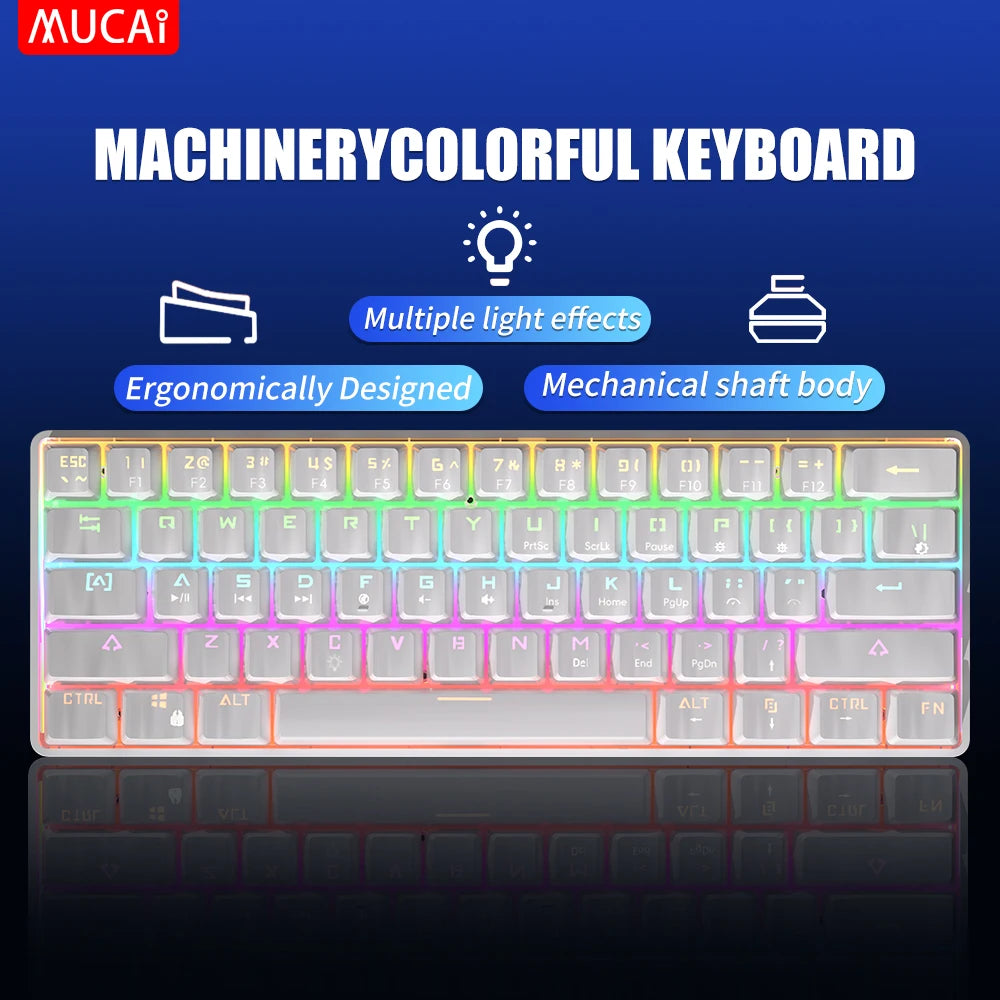 MUCAI MK61 USB Gaming Esports Mechanical Keyboard 61 Key Red Switch Wired Detachable Cable RGB Backlight Hot Swap