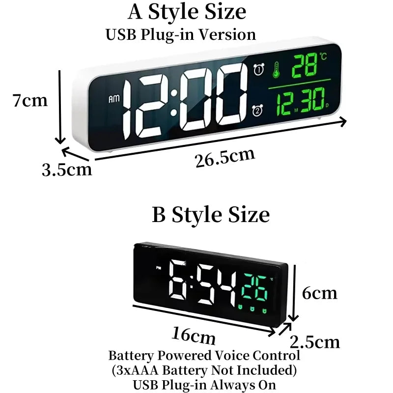 LED Digital Alarm Clock Snooze Temperature Date Display USB Desktop Strip Mirror LED Clocks for Living Room Decoration