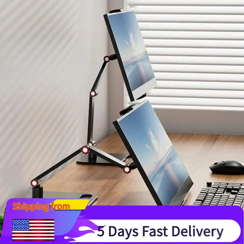 30Cm Adjustable Monitor Holder Height 360 Rotating Portable Bracket Tablet Free Standing Low Profile Desk Mount Clip Up