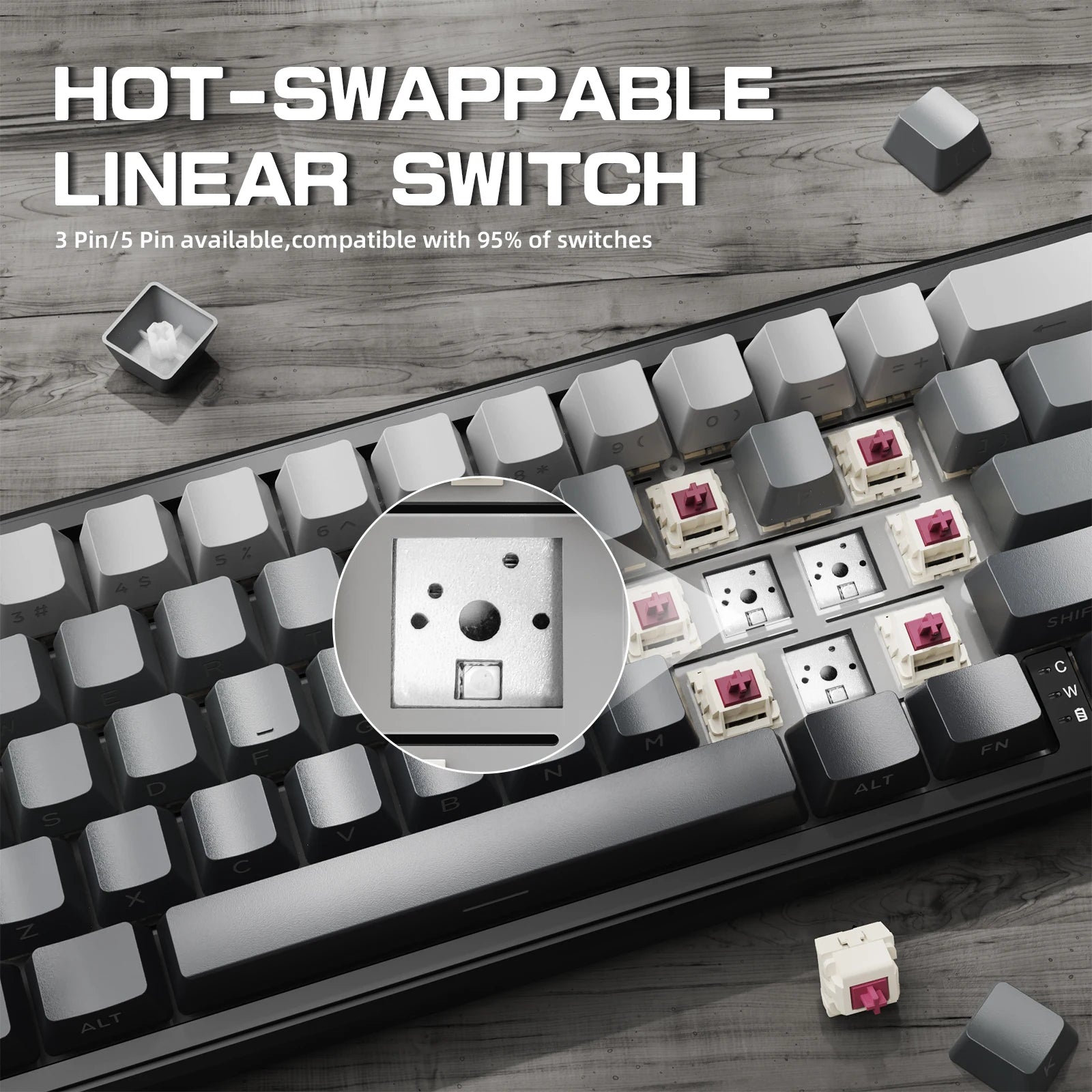 ATTACK SHARK X66 60% Wireless Mechanical Gaming Keyboard with Knob,3-Mode Gasket Hot Swappable Custom Keyboard
