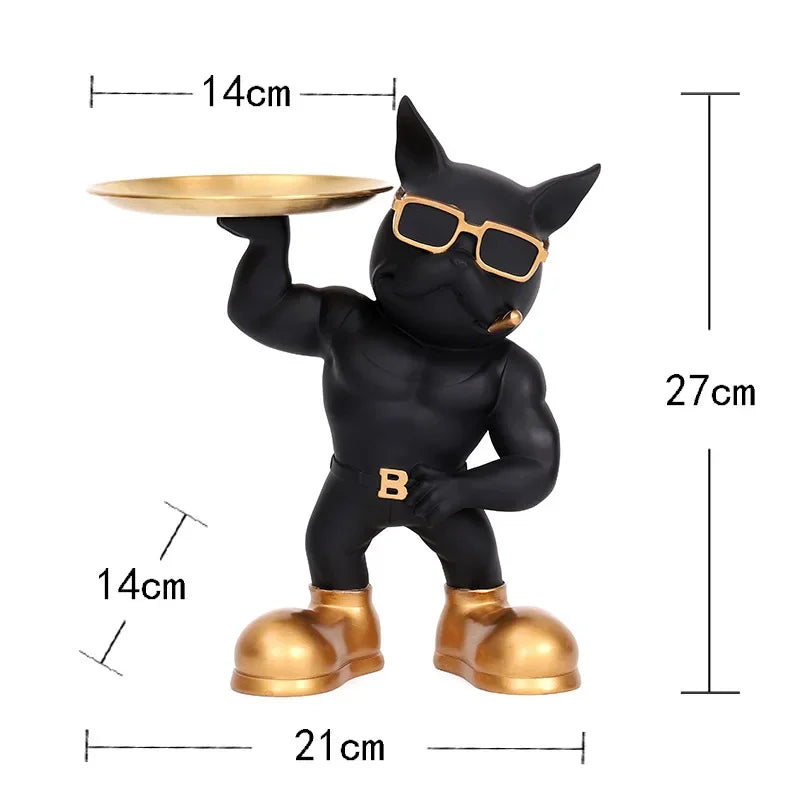 Creative Bulldog Ornament Key Storage Tray Home Entryway Front Desk Home Living Decor - black