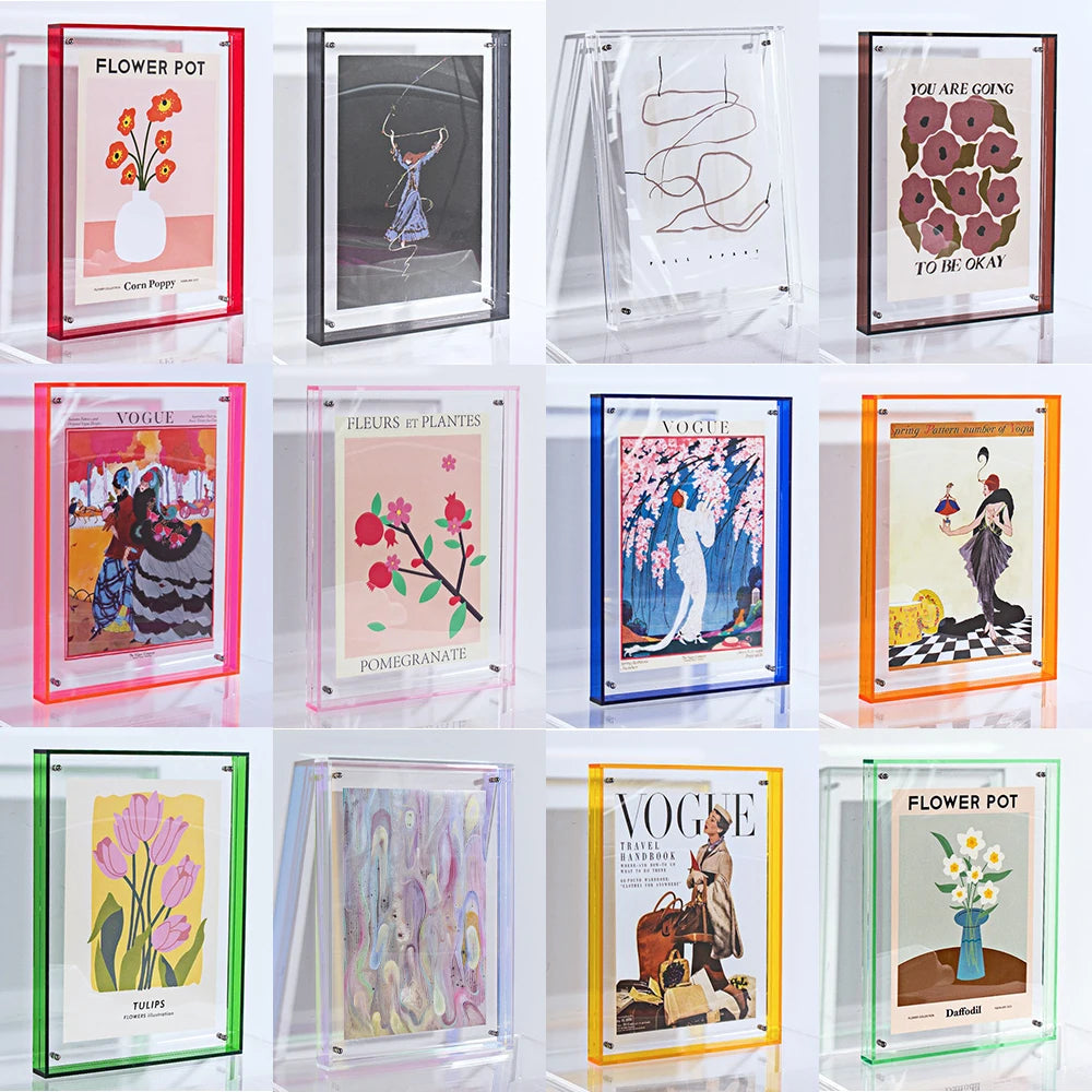 Translucent Acrylic Picture Frame Neon Floating Acrylic Wall Tabletop Frame Decoration Photo Frame for Gallery Home