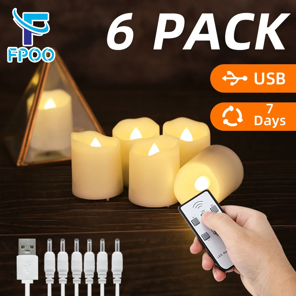 FPOO Led Flickering Flameless Candles With Rechargeable Timer Remote electric Tea lights Lamp For Wedding Home