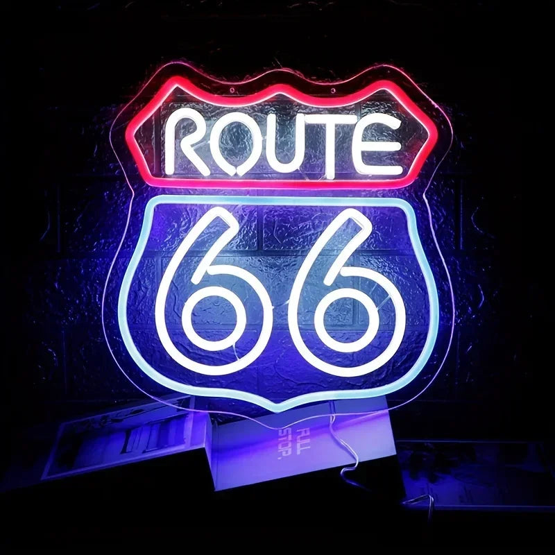 Historic Route 66 Neon Sign Home Art Man Cave Neon Lights For Bedroom Home Office Hotel Cafe Recreation Room Wall Decor