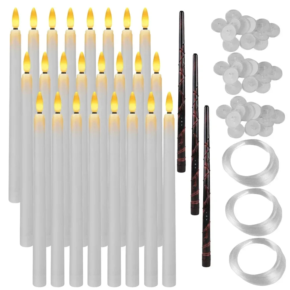 12/48Pcs Floating Candles with Magic Wand Flickering Warm Light LED Flameless Candle Taper Candles for Christmas