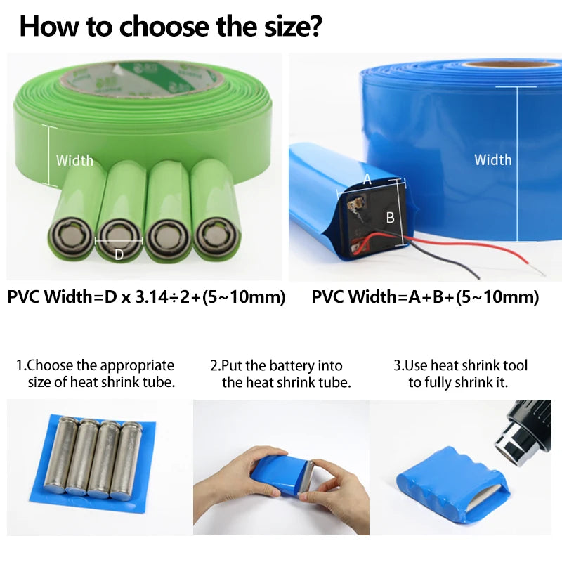 1/3/5/20M Fruit Green PVC Heat Shrink Tube 15mm ~ 150mm 18650 Lipo Battery Pack Insulated Film Wrap Case Protection