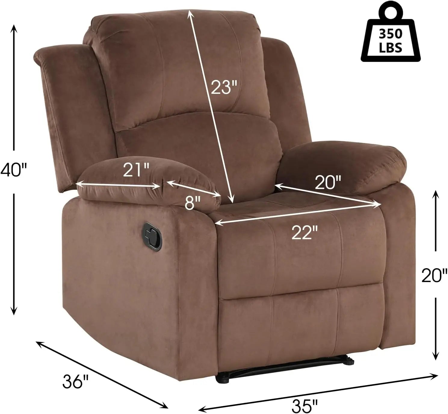Manual Recliner Chair Soft Fabric Overstuffed Single Sofa Light Brown - United States / 1