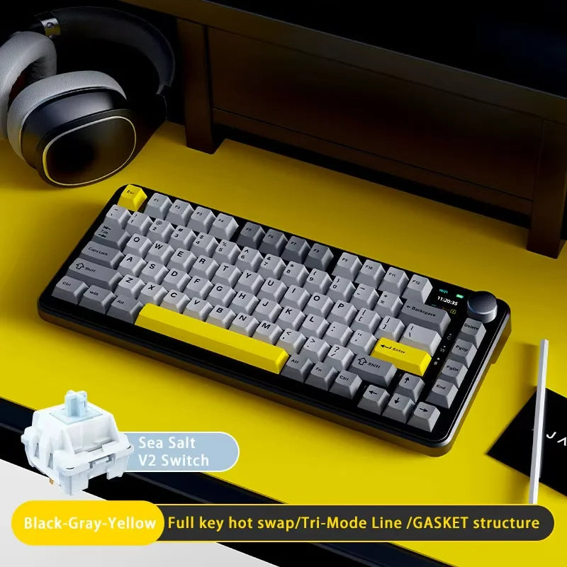 AJAZZ AK820 MAX Tri-mode RGB Gaming Mechanical Keyboard Bluetooth Wireless 2.4G Type C 82 Keys PBT Keycaps Hot Swap