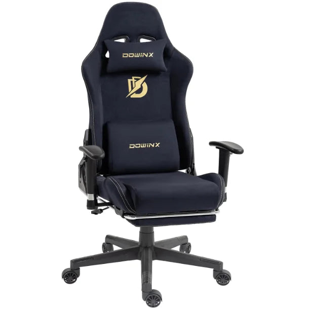 Dowinx Gaming Chair with Massage Lumbar Support Suede Fabric Ergonomic Computer Chair with Footrest for Adults - black
