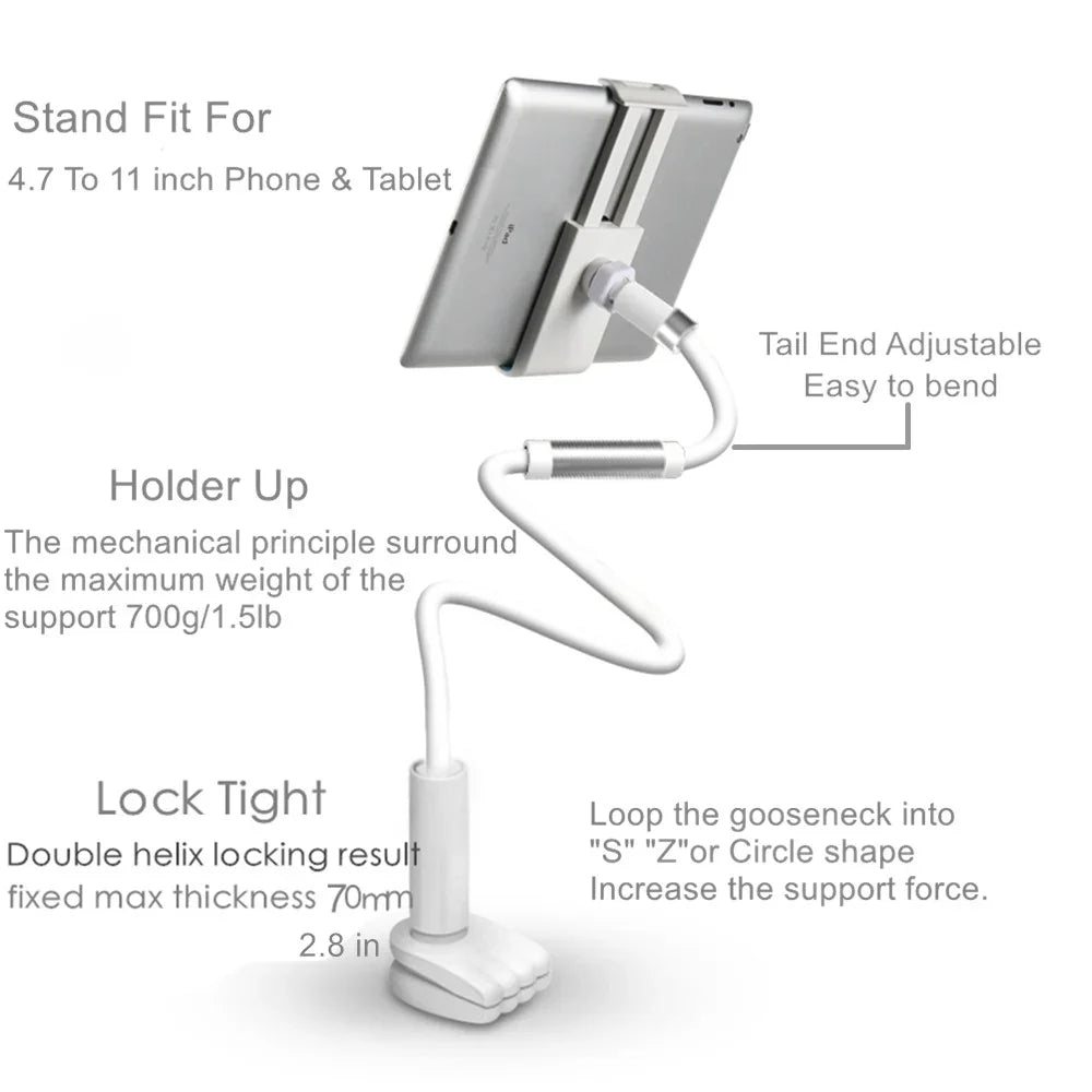 Flexible Long Arm Tablet Stand Holder for Bed Desk 5-11’’ Phone Tablet Support for Xiaomi Huawei Samsung Teclast IPad
