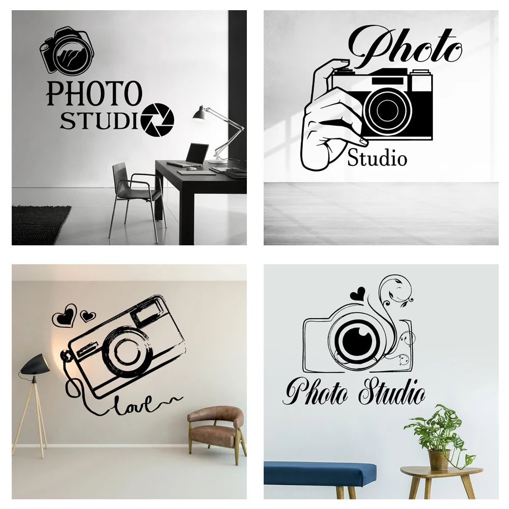 Photography Studio Logo Wall Decal Vinyl Window Sticker Camera Art Decorations for Business Room Office Photo Studio