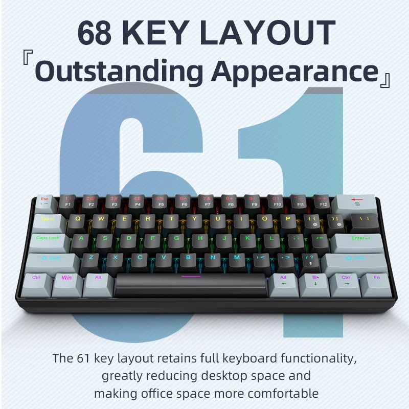 60% Mechanical Gaming Keyboard APAYADO K61 Wired 61 Keys RGB Backlit Red/Blue Switch Mini Black/White/Red for PC Laptop