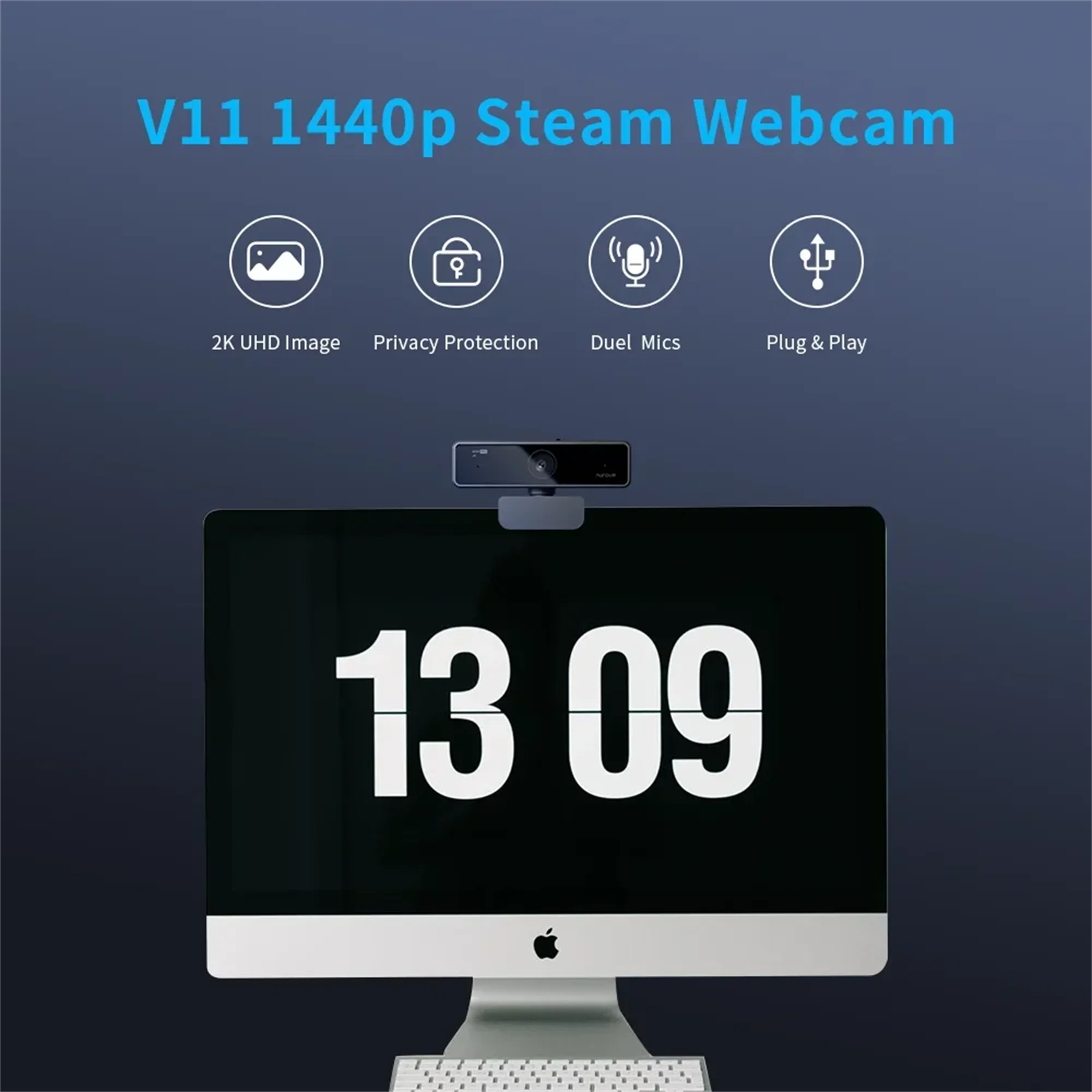 V11 2K Webcam for PC 1080P 60FPS FHD 90° Web Camera with Microphone&Privacy Cover,USB Plug&Play