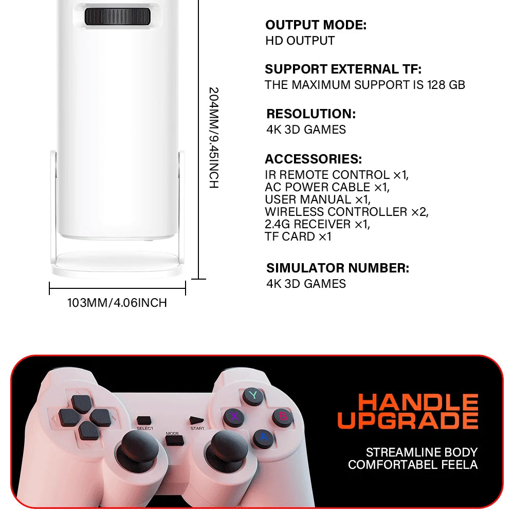 3D Game Projector P30MAX Retro Video Game Console Wireless Controller 4K ULTRA HD plug and play Android11 BT5.0 720P
