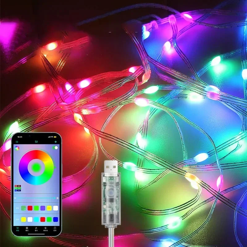 USB light Strip Smart RGB String Bluetooth Dream Color Light 5V Christmas Birthday Party Garland Decor Fairy Lights