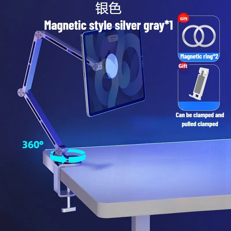 Dktop Magnetic Tablet Phone Stand Magnetic Phone Adjustable Boom Arm Stand Suitable for iPad Lazy Folding Aluminum