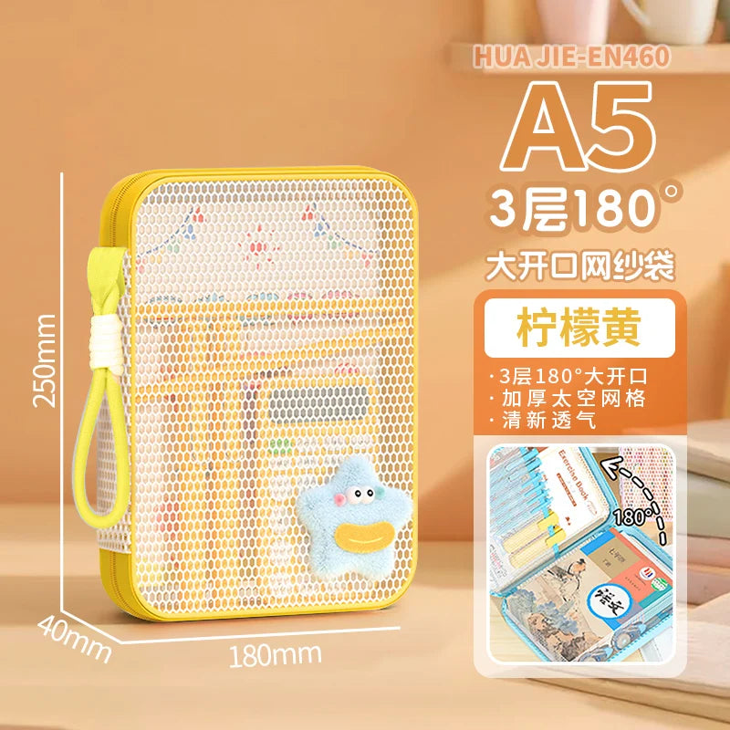 HUAJIE A4/A5 Zipper Document Bag Multi-Layer Subject File Folder Large Capacity Storage Bag with Handle for Students