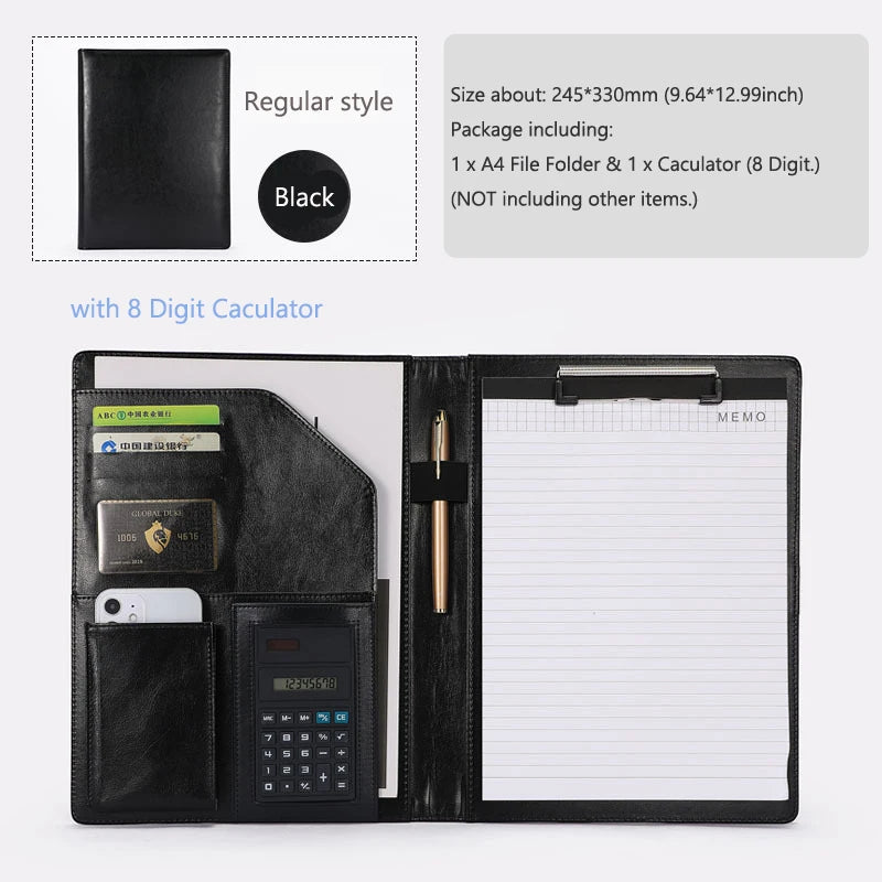 A4 Leather Executive Portfolio Folder for Document Business Desk Organizer File Filing Document Holder Clipboard Office
