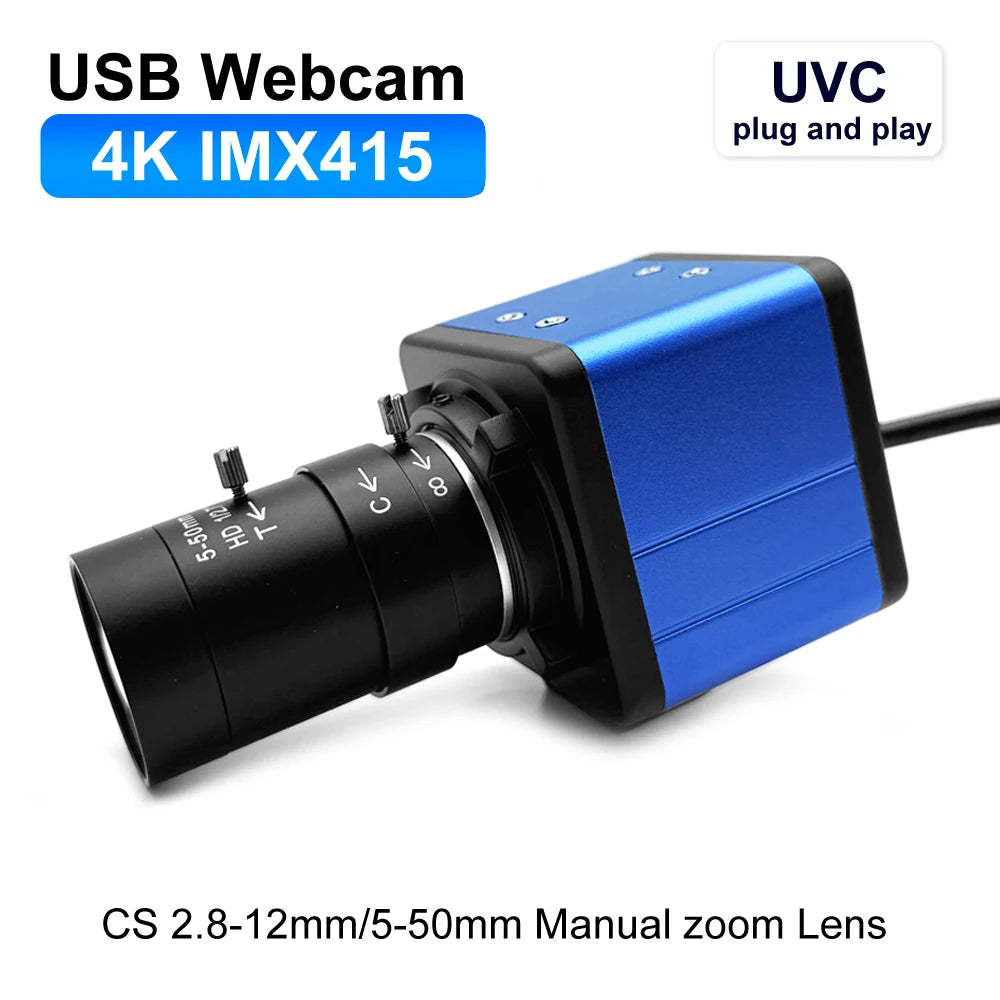 HD 4K 8MP IMX415 USB Webcam 2160P Live Streaming Usb Camera With 5-50mm CS Manual Zoom Lens UVC Plug and play