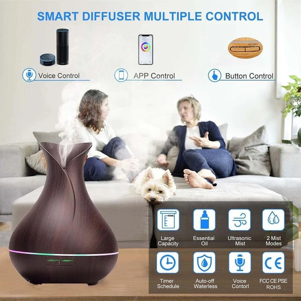 WiFi Aromatherapy Diffuser Essential Oil Smart Control Voice Activated App Scheduling Mood Lighting Ultrasonic Mist