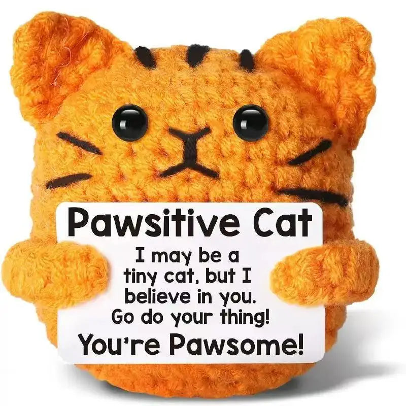 Cute Positive Cat Emotional Support Crochet Animal Funny Gift Desk Decor Christmas Gift - S8