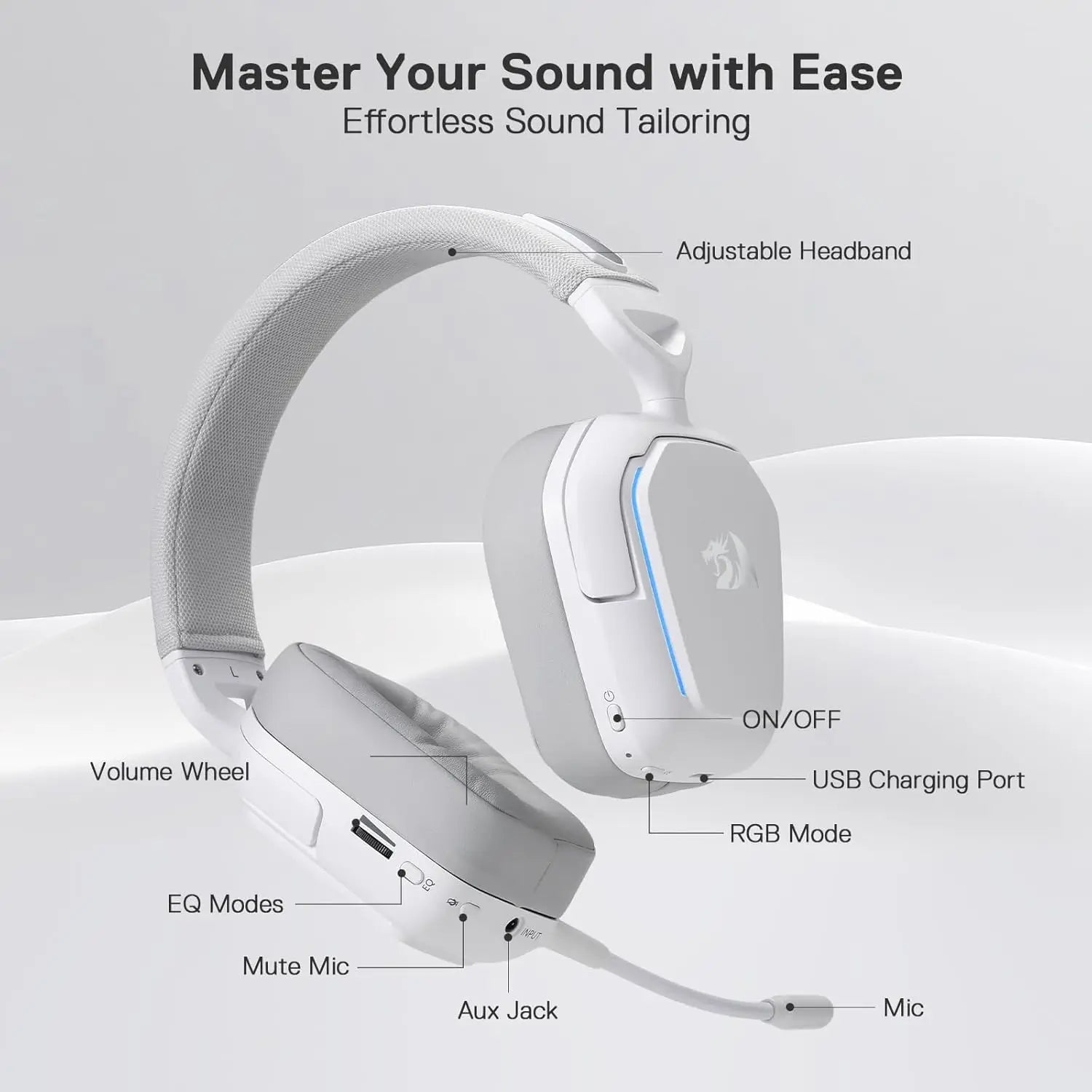 Redragon H868 3-Mode Wireless RGB 7.1 Surround Sound Noise-canceling Microphone Gaming Headset Over-Ear Headphones