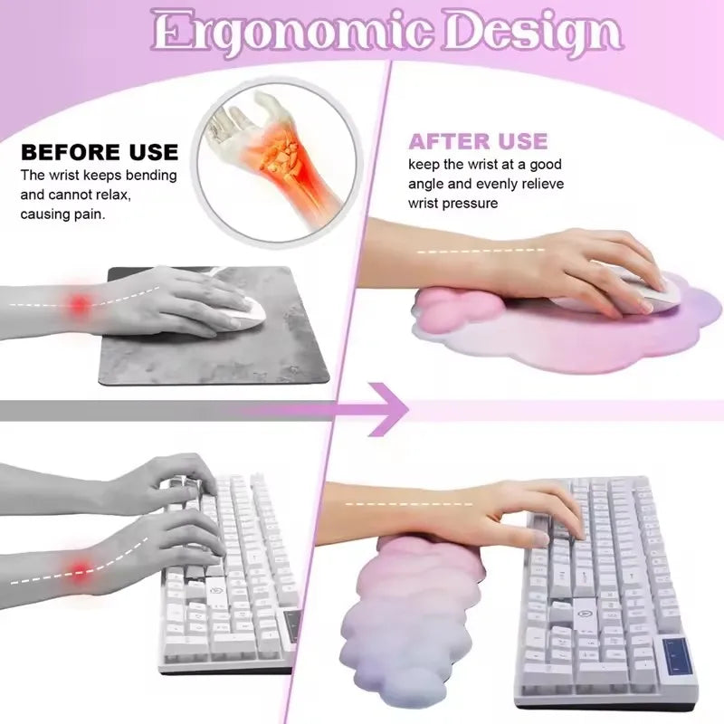 3pcs Keyboard Wrist Rest Pad Set Ergonomic Leaf Shape Mouse Pad With Non-Slip PU Base Pain Relief Memory Foam Mouse