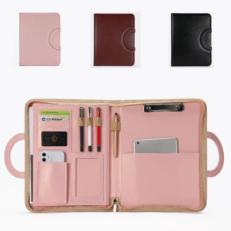 Portable Business Trip A4 Folder Organizer Leather Portfolio for Document File Tablet Holder Briefcase for Man Office