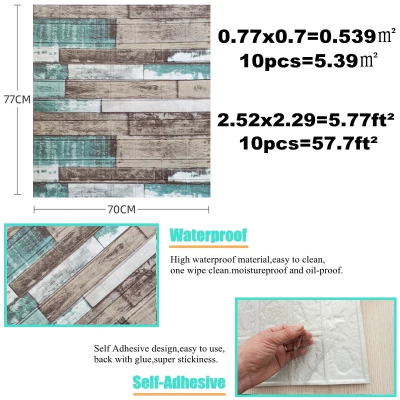 5/10/12PCS Wall Stickers Paper thick 2.5mm New 3D Retro Wallpapers Home Decor at Living Room Kitchen Office TV Backdrop