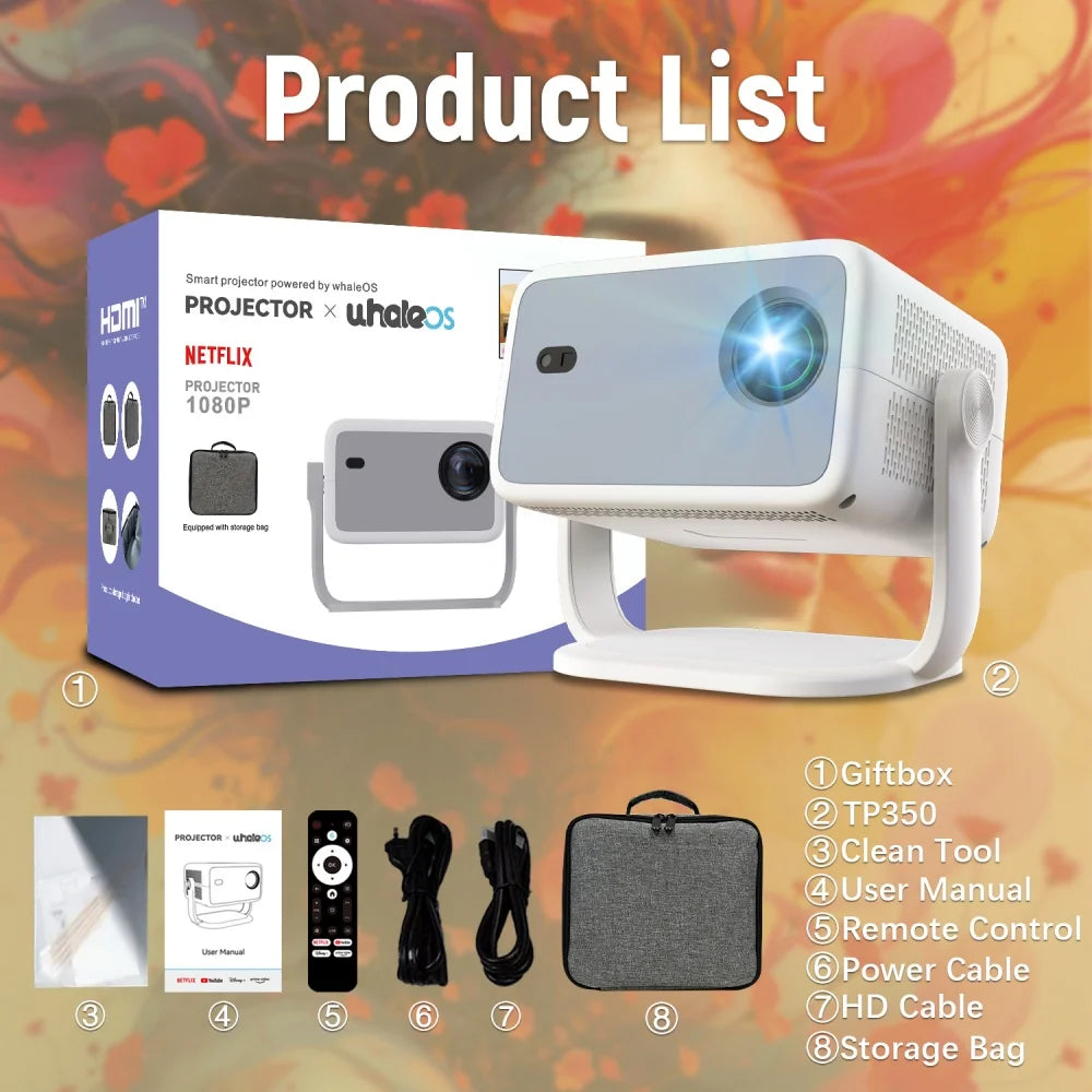 Velec Netflix Certification Projector Android 13 4K Native 1080P 650ANSI With Auto Focus Wifi6 BT5.2 360° Home Outdoor