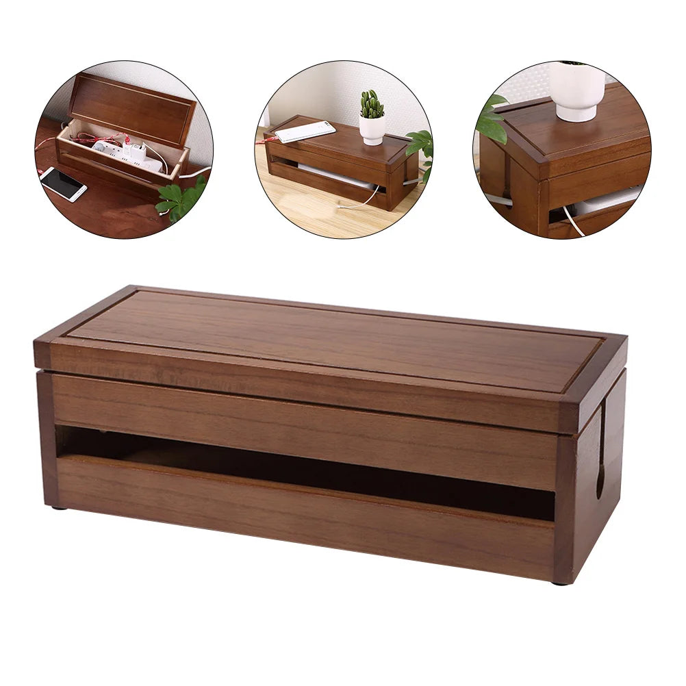 Solid Wood Wiring Box Socket Organizer Cable Manager Case Storage Container Power Plug Arrangement Paulownia Main Body