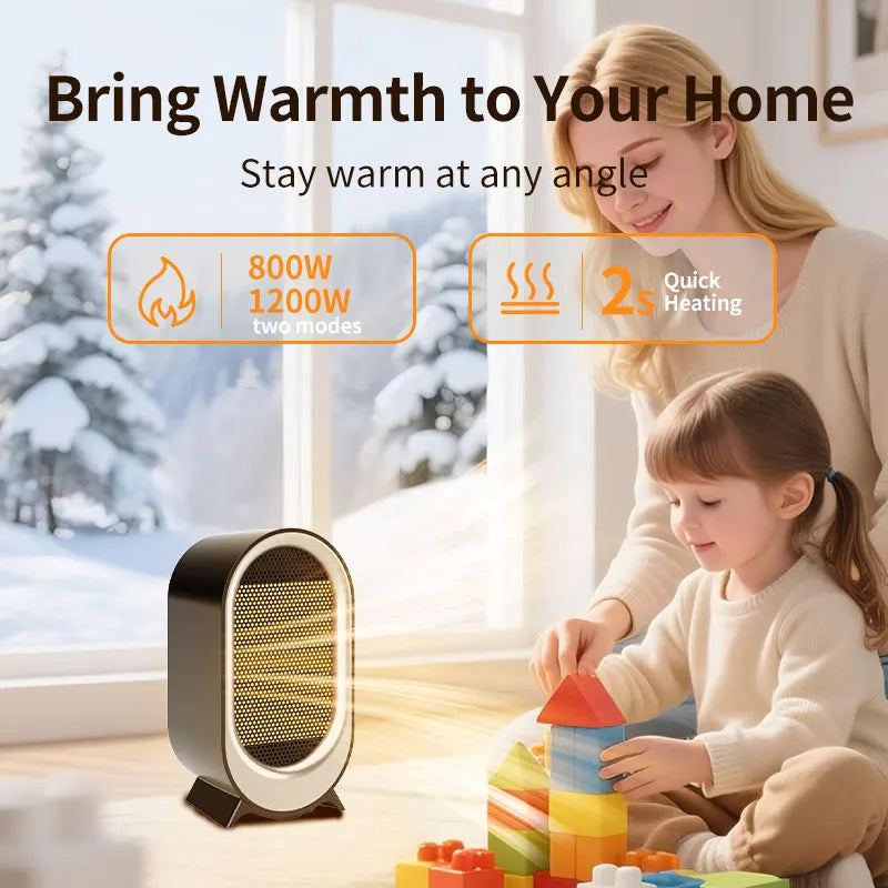 1200W Electric Heater Portable Mini Desktop Fan Heater Smart Hot Air Blower Home Bedroom Office Warmer Machine