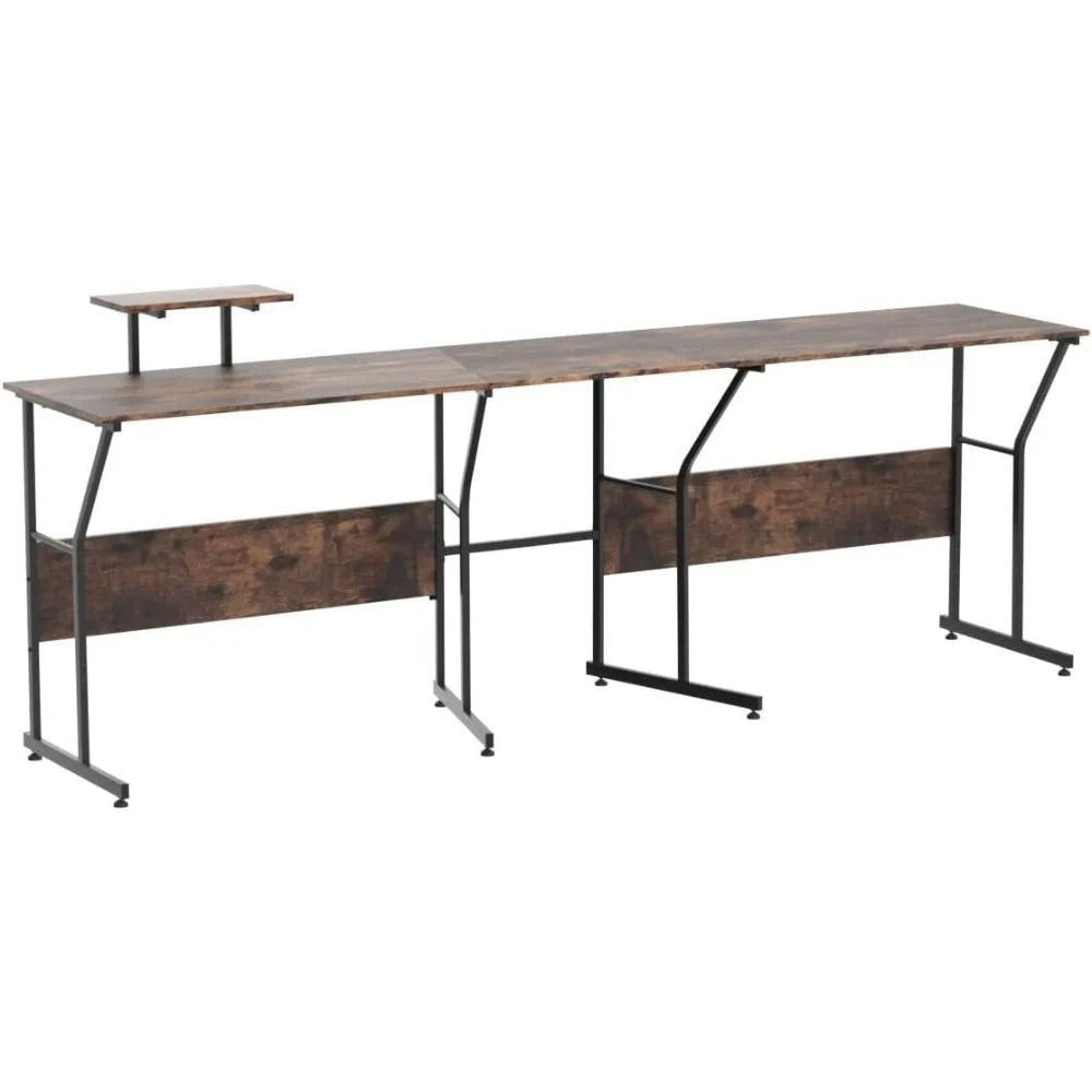 L-Shaped Reversible Computer Desk 2 Person Long Computer Workstation w/Movable Monitor Stand Large Home Office Corner