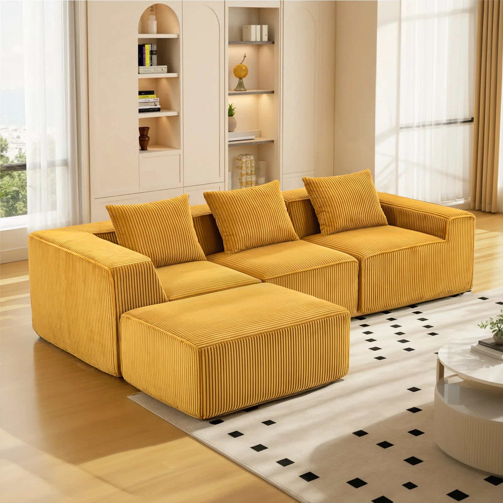 Sectional boneless Couch with L-Shape Chaise,Modern Modular sleeper Sofa with Deep Seat Upholstered Couches for Room