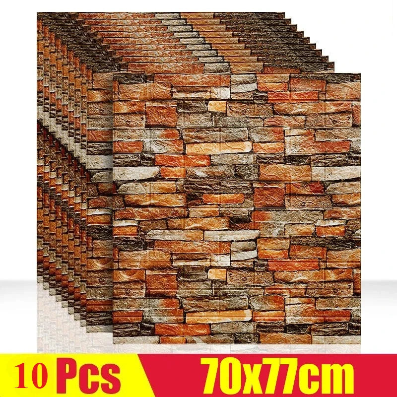 5/10pcs Foam 3D Wall Decor Sticker Waterproof Self-adhesive Brick Wallpaper DIY Living Room Wall Sticker Background
