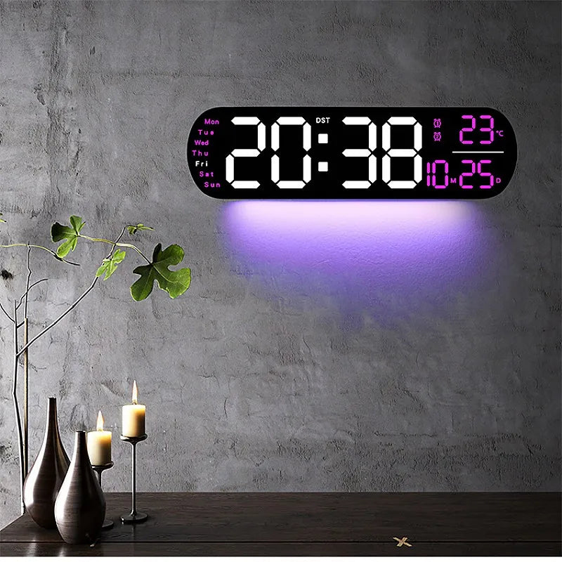 13.78 Inch Remote Control Digital Wall Clock Mood Lighting Timing Countdown 2 Alarm Auto Dimmer DST Plug In Use LED