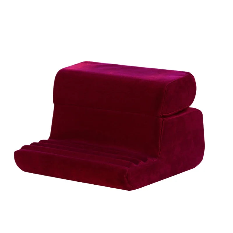 Ergonomic Tablet Stand Pillow for Comfortable Hands-free Reading and Watching TV in Bed - Wine Red