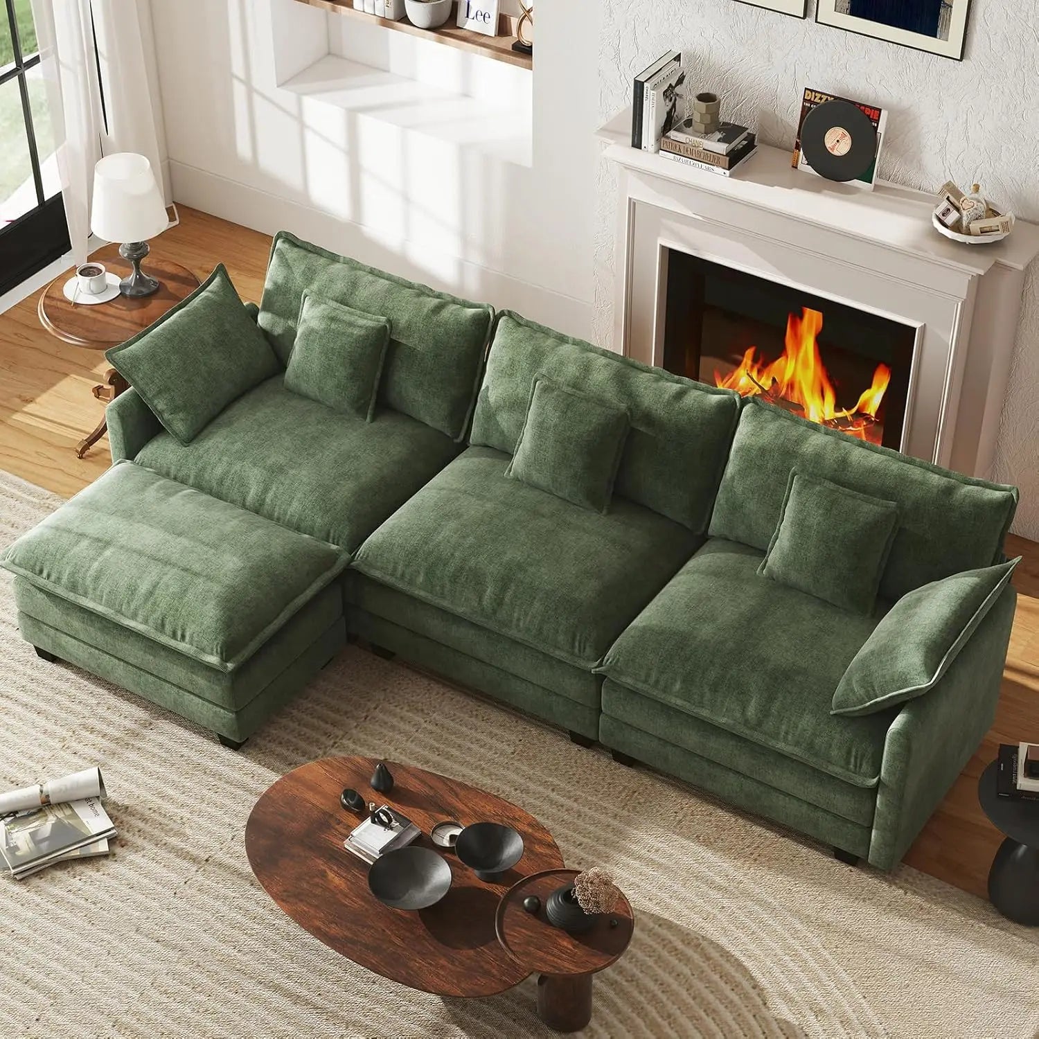 111.4” Cloud Couch Modular Sectional Sofa Comfy Modern 3-Seater Couches with Pillows & Upholstered Deep Seat Cushion