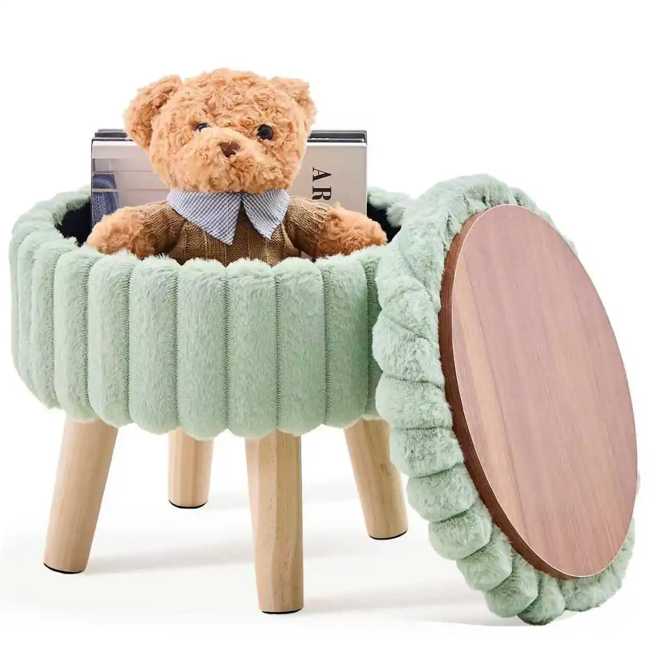 Modern round soft footstool Teddy velvet leg storage footstool suitable for small tables or plant stands