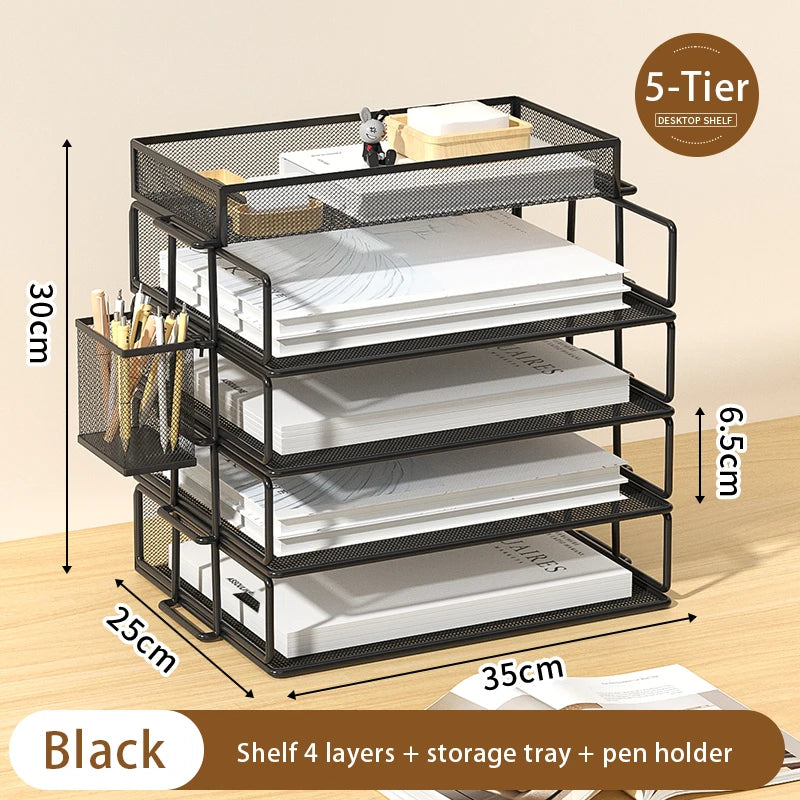Metal desktop file rack bookcase office file storage box multi-layer iron file frame data storage folder shelving
