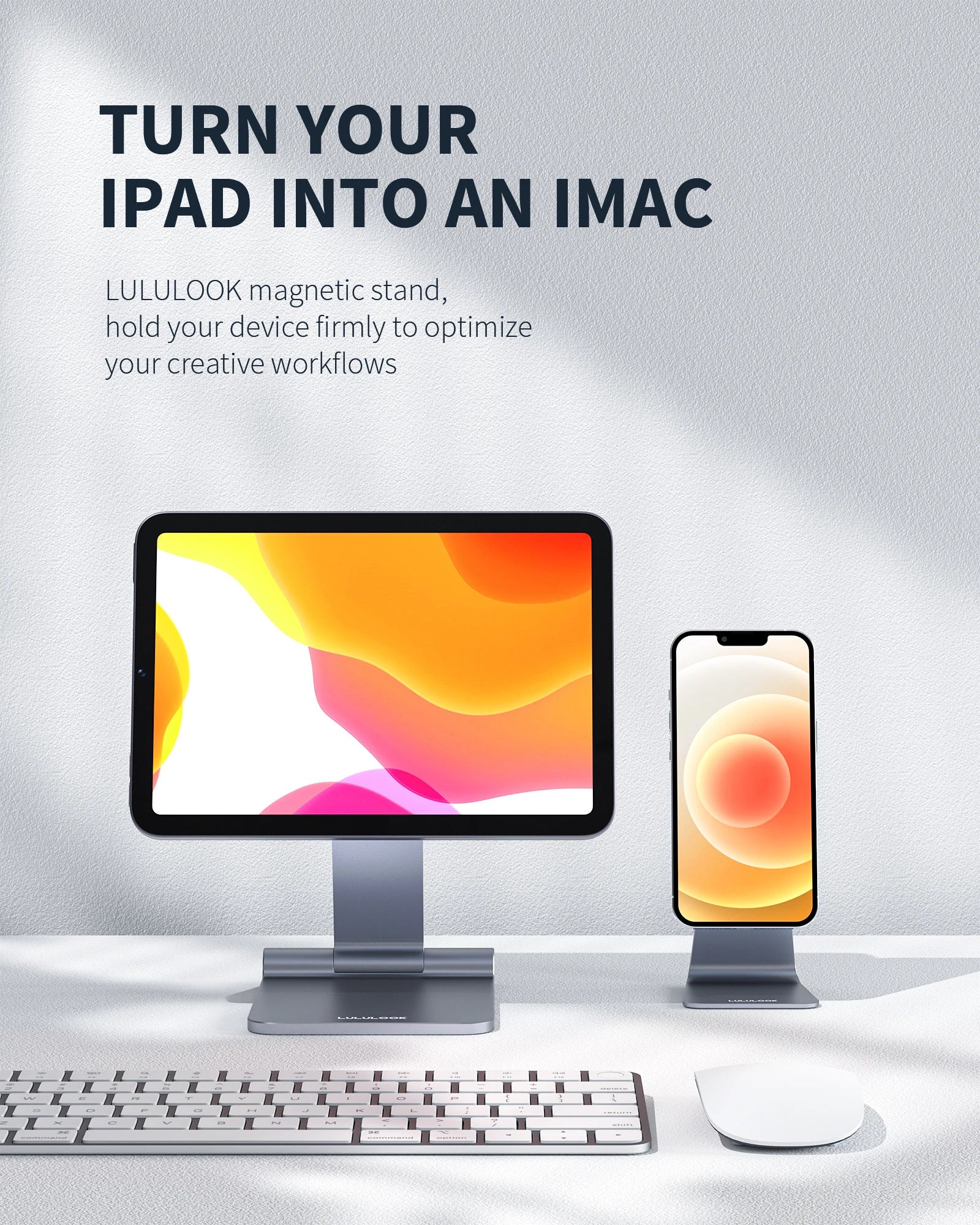 LULULOOK Foldable Magnetic Stand for iPad Mini7 6 Adjustable Desk Holder Aluminum Rotatable Floating Stand for Apple